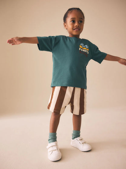 |Girl| Calções De Malha Castanha Chocolate e Cru (3 meses a 7 anos)