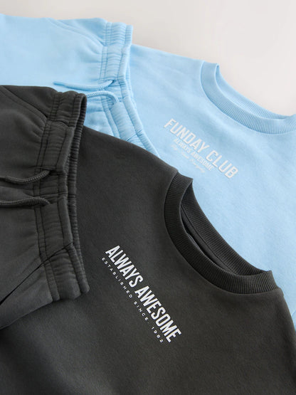 |Boy| Conjunto De Moletom e Shorts Em Cinza Carvão e Azul (2 peças, tamanhos de 3 meses a 7 anos)