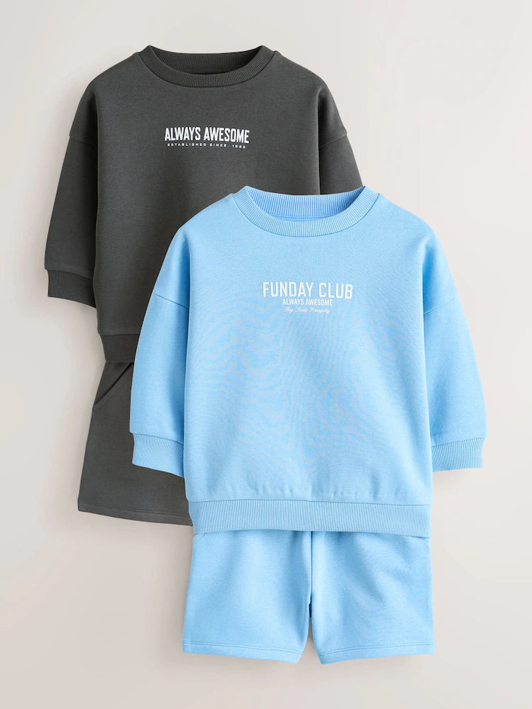 |Boy| Conjunto De Moletom e Shorts Em Cinza Carvão e Azul (2 peças, tamanhos de 3 meses a 7 anos)