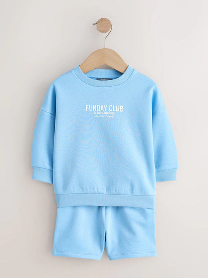 |Boy| Conjunto De Moletom e Shorts Em Cinza Carvão e Azul (2 peças, tamanhos de 3 meses a 7 anos)