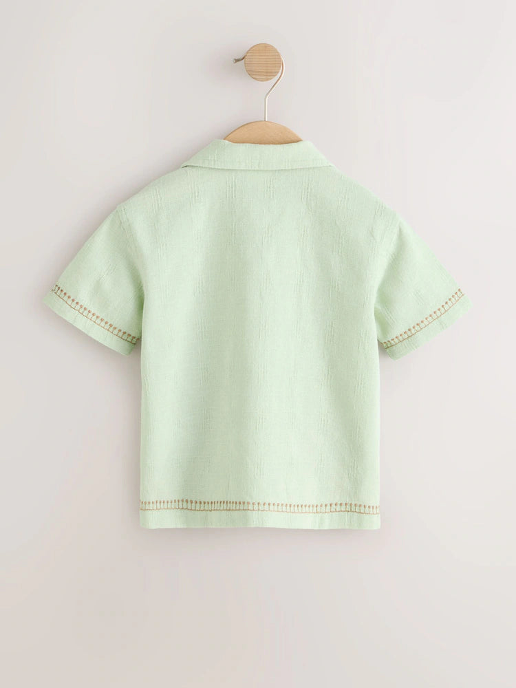 |Boy| Camisa De Manga Curta Com Bordado Safari Verde Menta (3 meses a 7 anos)