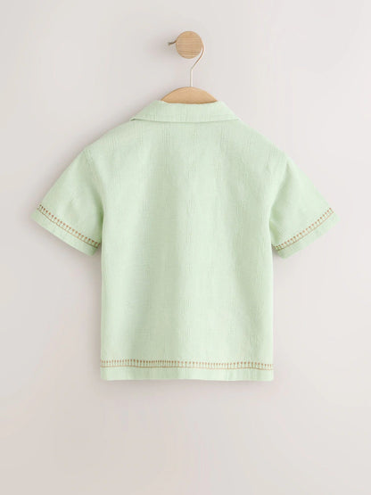 |Boy| Camisa De Manga Curta Com Bordado Safari Verde Menta (3 meses a 7 anos)
