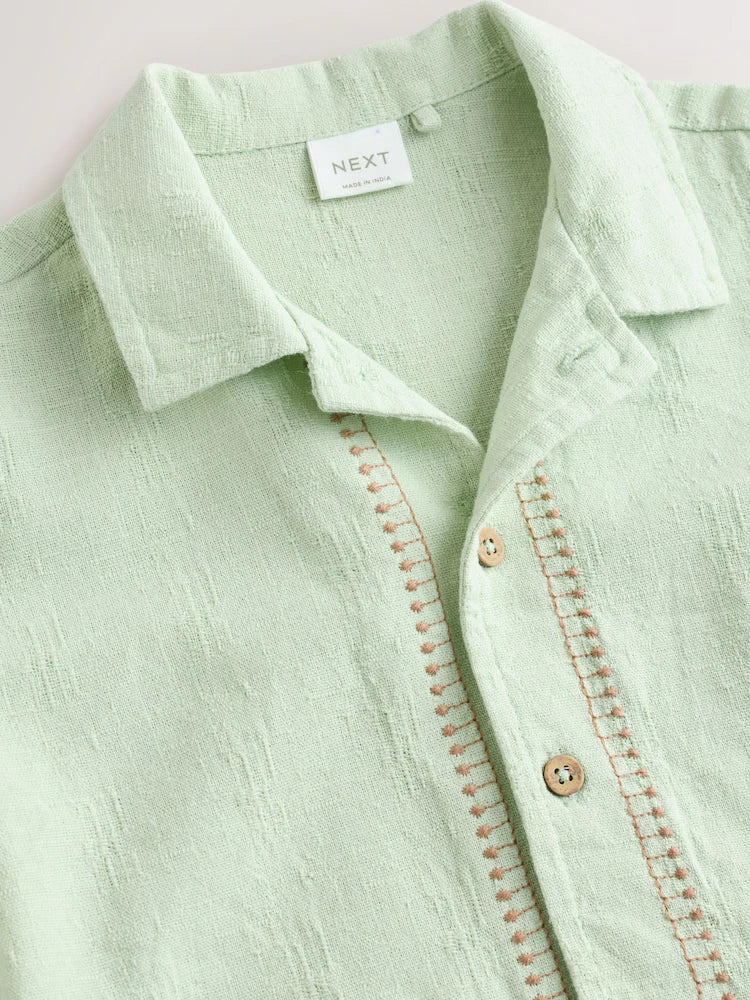 |Boy| Camisa De Manga Curta Com Bordado Safari Verde Menta (3 meses a 7 anos)