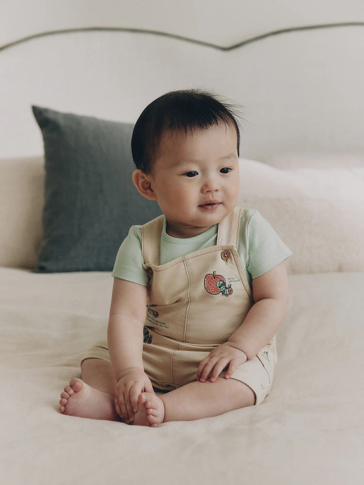 |BabyBoy| Conjunto Neutro Para Bebê Com Jardineira e Body Da Lagarta Muito Faminta (0 meses a 2 anos)