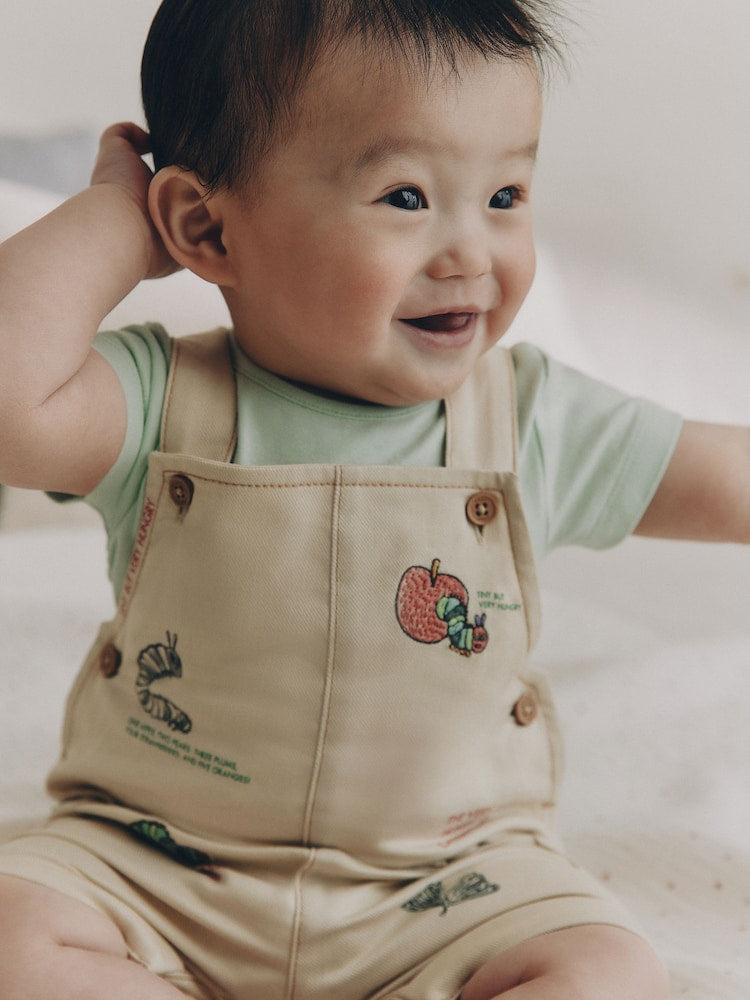 |BabyBoy| Conjunto Neutro Para Bebê Com Jardineira e Body Da Lagarta Muito Faminta (0 meses a 2 anos)