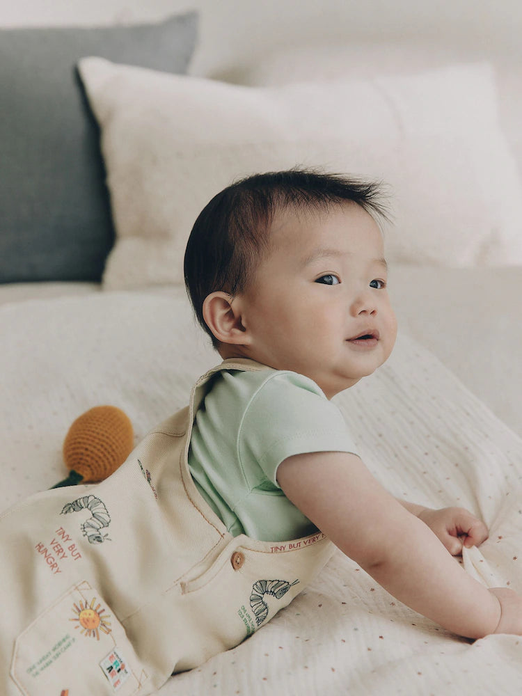 |BabyBoy| Conjunto Neutro Para Bebê Com Jardineira e Body Da Lagarta Muito Faminta (0 meses a 2 anos)