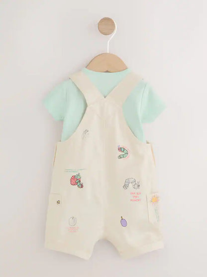 |BabyBoy| Conjunto Neutro Para Bebê Com Jardineira e Body Da Lagarta Muito Faminta (0 meses a 2 anos)