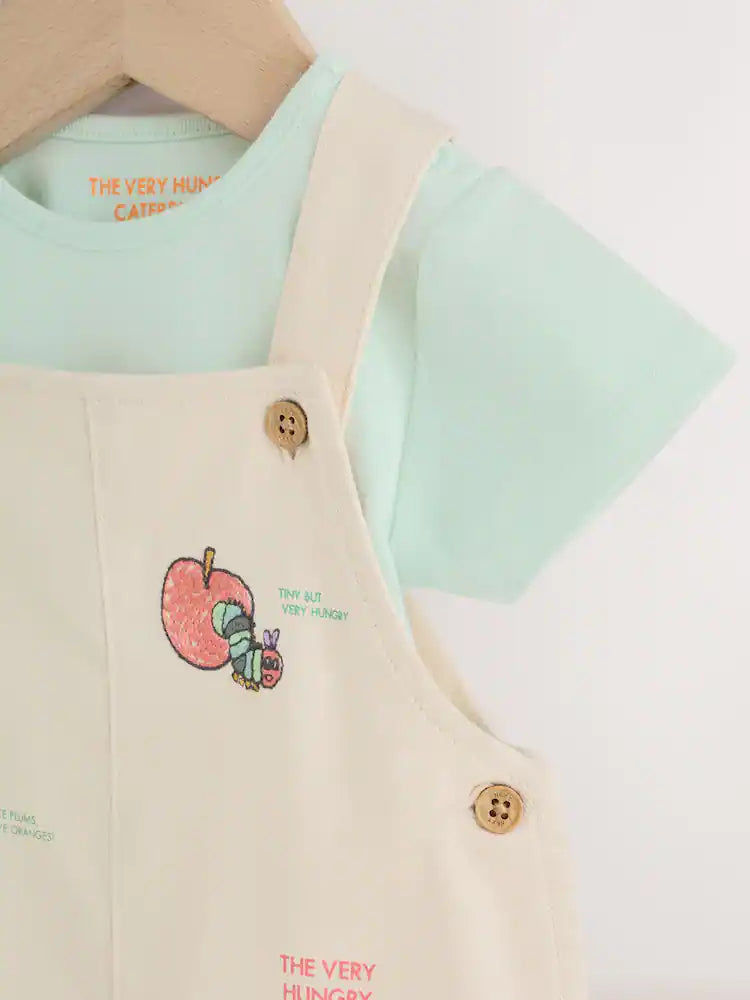 |BabyBoy| Conjunto Neutro Para Bebê Com Jardineira e Body Da Lagarta Muito Faminta (0 meses a 2 anos)