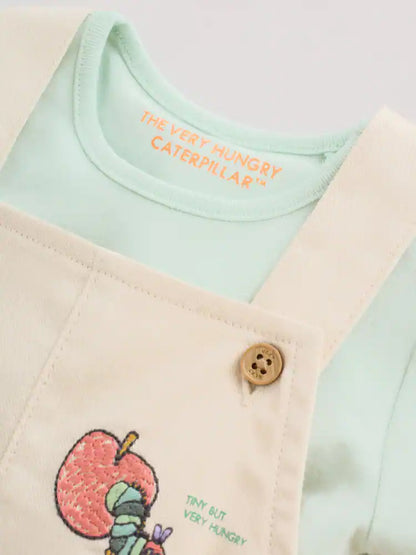 |BabyBoy| Conjunto Neutro Para Bebê Com Jardineira e Body Da Lagarta Muito Faminta (0 meses a 2 anos)