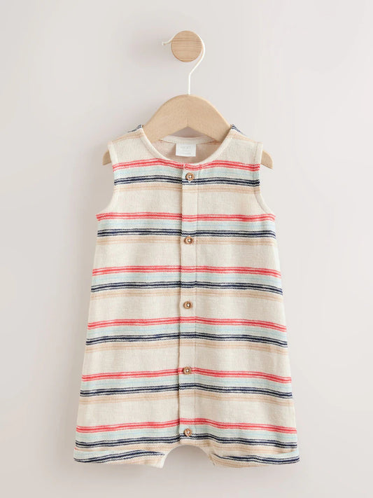 |BabyBoy| Macacão Infantil Listrado Em Vermelho e Azul (0 meses a 3 anos)