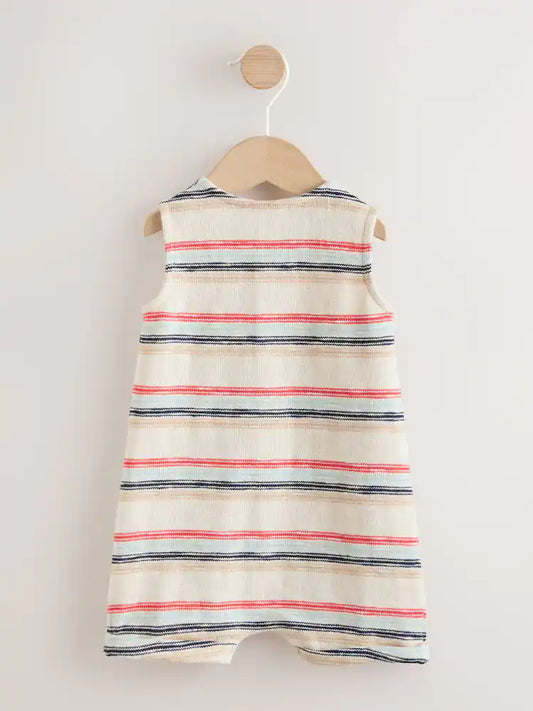 |BabyBoy| Macacão Infantil Listrado Em Vermelho e Azul (0 meses a 3 anos)