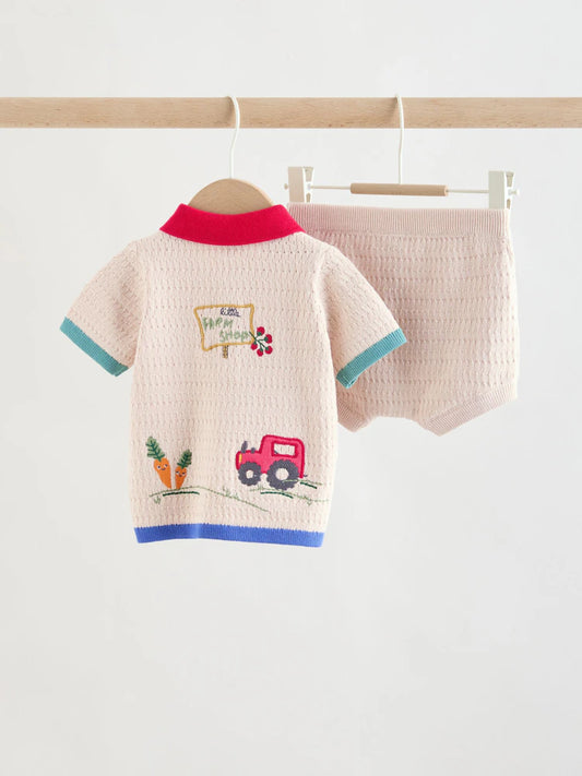 |BabyBoy| Conjunto De Blusa e Shorts De Tricô Para Bebê Em Tons Neutros/Coloridos (0 meses a 2 anos)