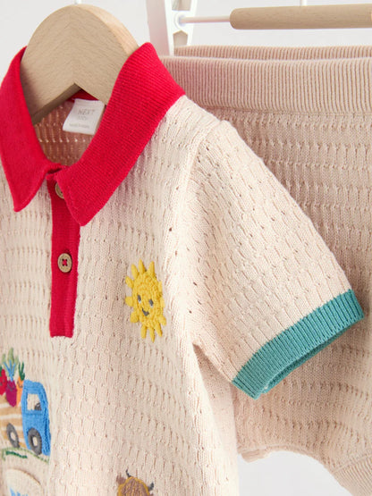 |BabyBoy| Conjunto De Blusa e Shorts De Tricô Para Bebê Em Tons Neutros/Coloridos (0 meses a 2 anos)