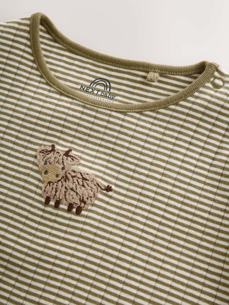 |BabyBoy| Conjunto De 6 Peças Hamish Farm (marrom/azul/creme): Blusa e Leggings Para Bebês (0 meses a 3 anos)