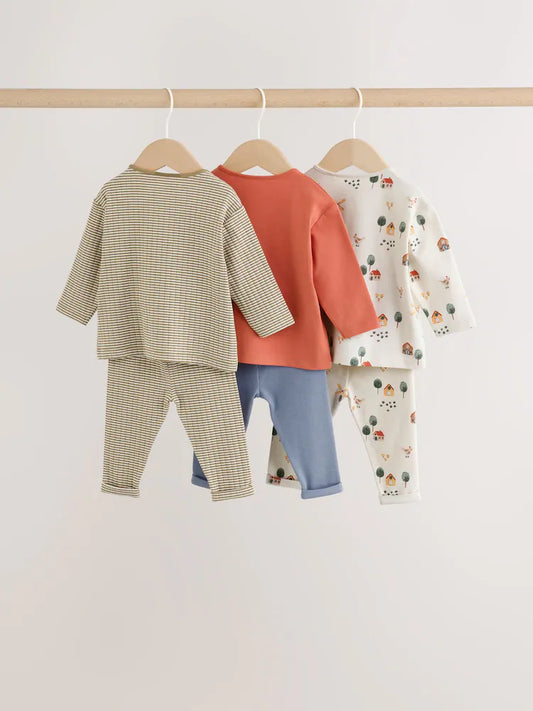 |BabyBoy| Conjunto De 6 Peças Hamish Farm (marrom/azul/creme): Blusa e Leggings Para Bebês (0 meses a 3 anos)
