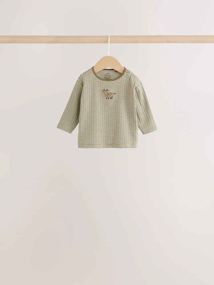 |BabyBoy| Conjunto De 6 Peças Hamish Farm (marrom/azul/creme): Blusa e Leggings Para Bebês (0 meses a 3 anos)