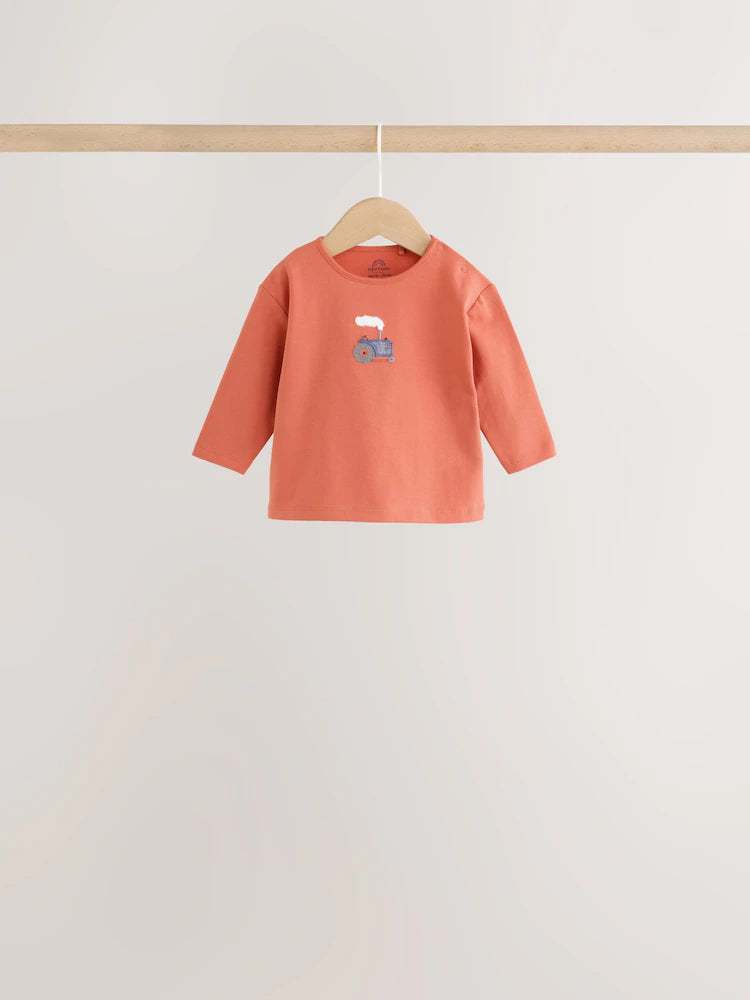 |BabyBoy| Conjunto De 6 Peças Hamish Farm (marrom/azul/creme): Blusa e Leggings Para Bebês (0 meses a 3 anos)
