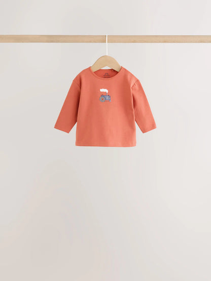 |BabyBoy| Conjunto De 6 Peças Hamish Farm (marrom/azul/creme): Blusa e Leggings Para Bebês (0 meses a 3 anos)
