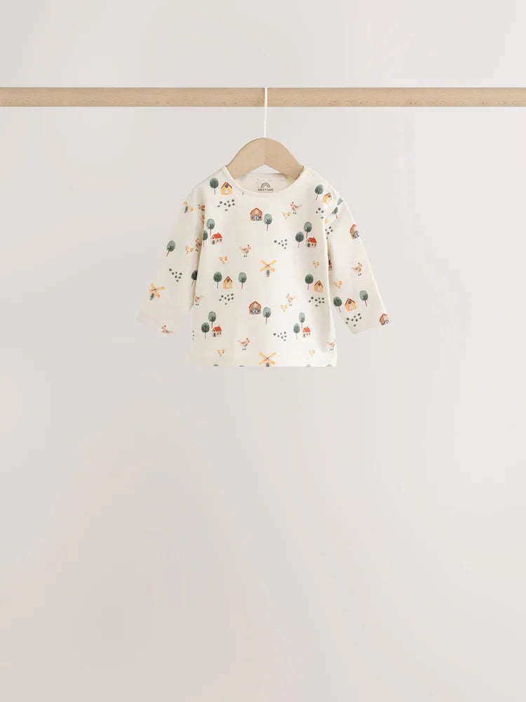 |BabyBoy| Conjunto De 6 Peças Hamish Farm (marrom/azul/creme): Blusa e Leggings Para Bebês (0 meses a 3 anos)
