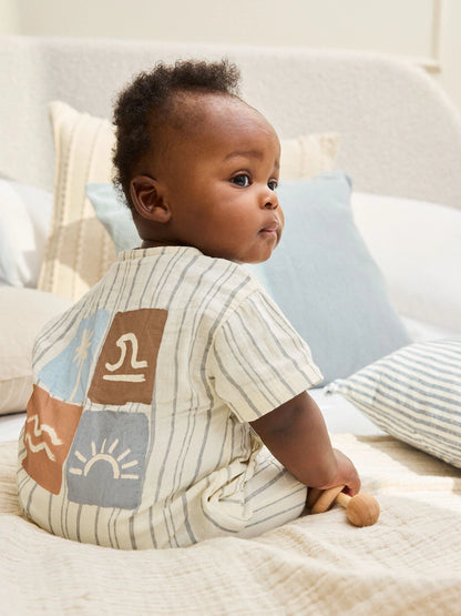 |BabyBoy| Macacão Curto para Bebê com Listras Monocromáticas (0 meses a 3 anos)
