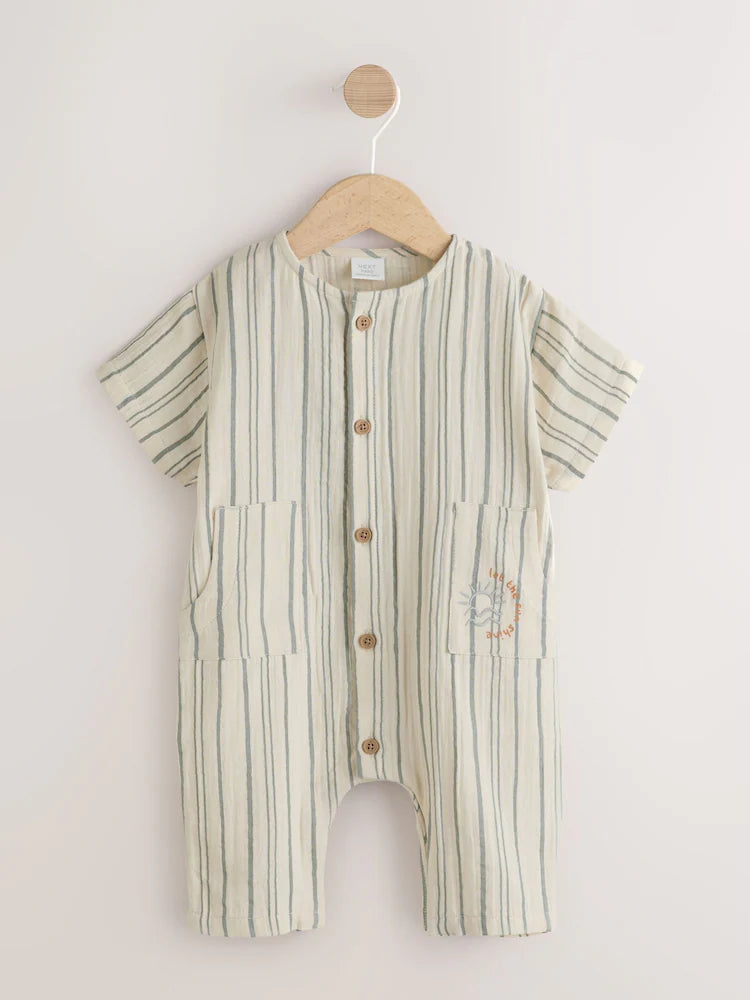 |BabyBoy| Macacão Curto para Bebê com Listras Monocromáticas (0 meses a 3 anos)
