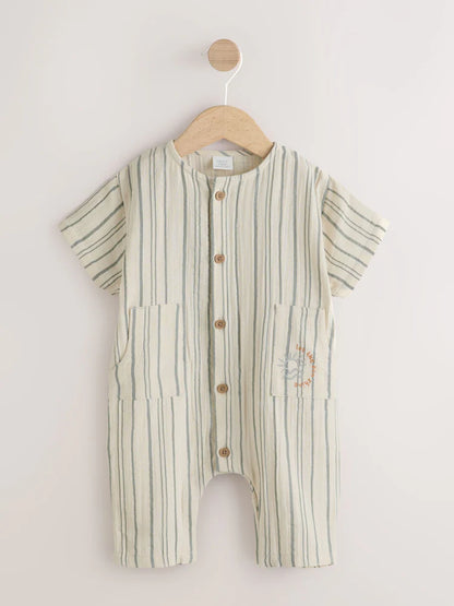 |BabyBoy| Macacão Curto para Bebê com Listras Monocromáticas (0 meses a 3 anos)
