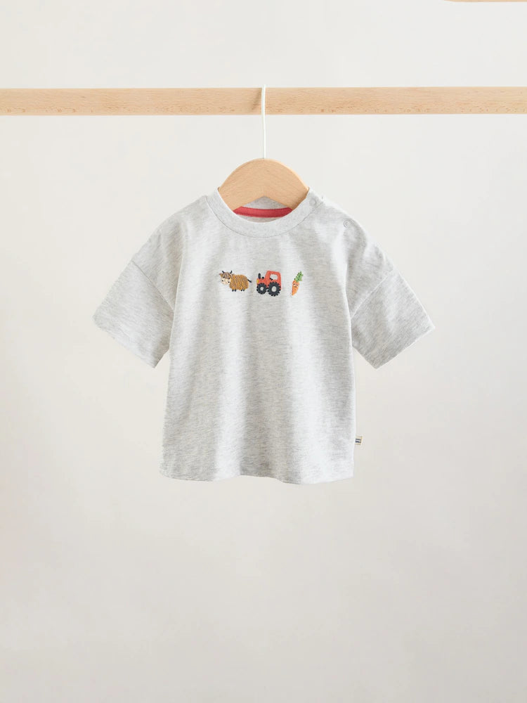 |BabyBoy| Conjunto Infantil Com Blusa e Shorts Estampados Com Tema De Fazenda Vermelha (0 meses a 2 anos)