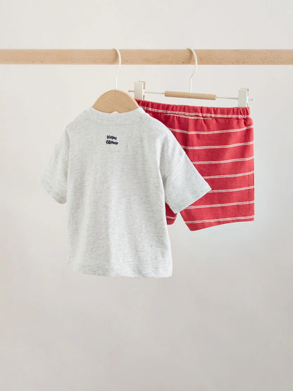 |BabyBoy| Conjunto Infantil Com Blusa e Shorts Estampados Com Tema De Fazenda Vermelha (0 meses a 2 anos)