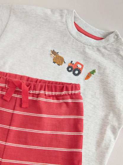 |BabyBoy| Conjunto Infantil Com Blusa e Shorts Estampados Com Tema De Fazenda Vermelha (0 meses a 2 anos)