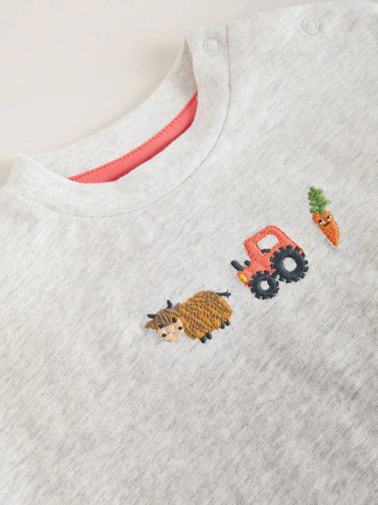 |BabyBoy| Conjunto Infantil Com Blusa e Shorts Estampados Com Tema De Fazenda Vermelha (0 meses a 2 anos)