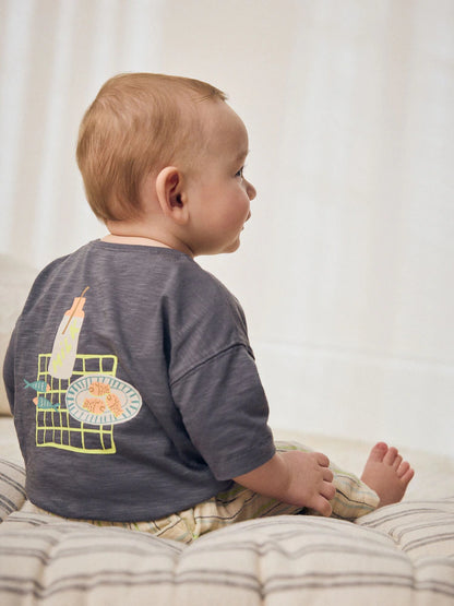 |BabyBoy| Conjunto De Bebê Para Piquenique, Composto Por Blusa e Calça Cinza (0 meses a 2 anos)