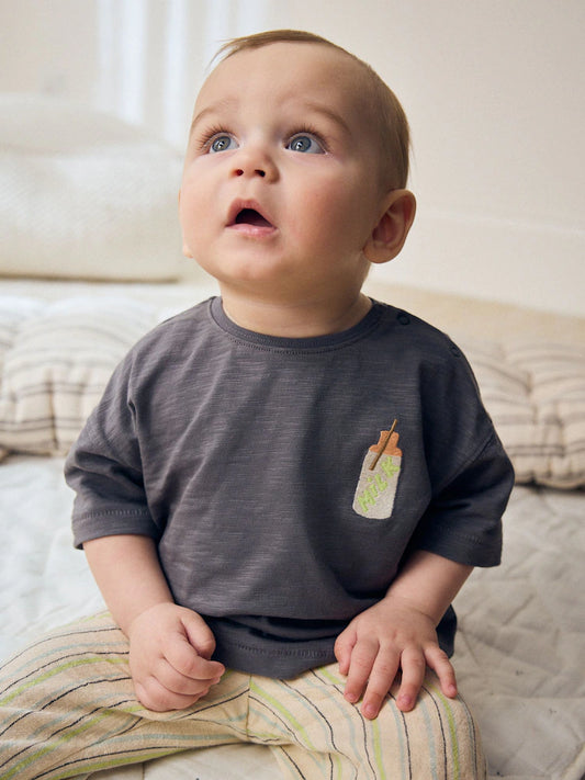 |BabyBoy| Conjunto De Bebê Para Piquenique, Composto Por Blusa e Calça Cinza (0 meses a 2 anos)