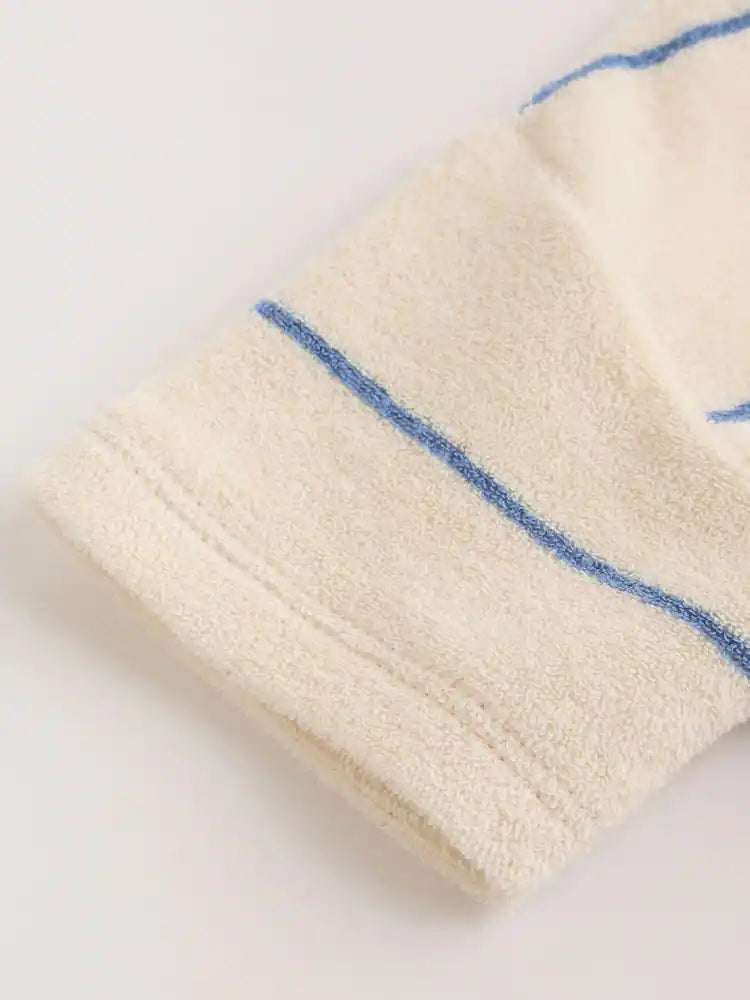 |BabyBoy| Conjunto Para Bebê Em Tecido Atoalhado, Composto Por Blusa Listrada Em Tons Neutros/Azuis e Shorts (0 meses a 2 anos)
