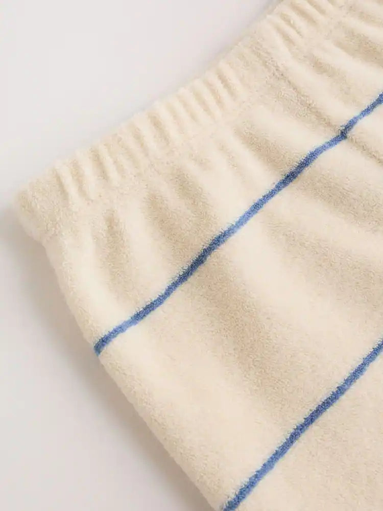 |BabyBoy| Conjunto Para Bebê Em Tecido Atoalhado, Composto Por Blusa Listrada Em Tons Neutros/Azuis e Shorts (0 meses a 2 anos)