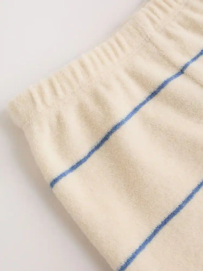 |BabyBoy| Conjunto Para Bebê Em Tecido Atoalhado, Composto Por Blusa Listrada Em Tons Neutros/Azuis e Shorts (0 meses a 2 anos)