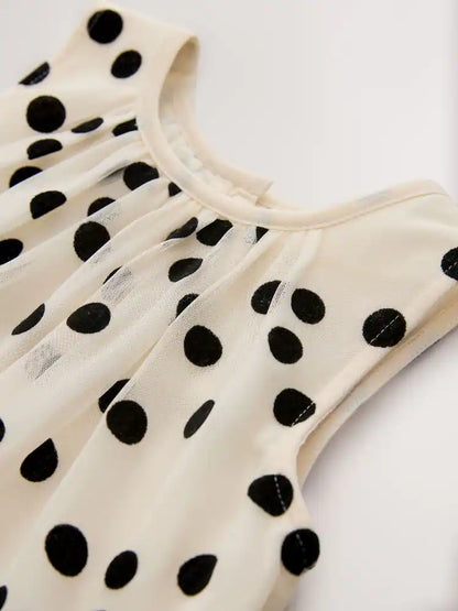 |Girl| Vestido De Festa Monocromático Com Estampa De Bolinhas e Tule (3 meses a 7 anos)