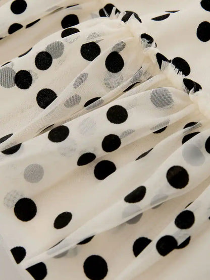 |Girl| Vestido De Festa Monocromático Com Estampa De Bolinhas e Tule (3 meses a 7 anos)