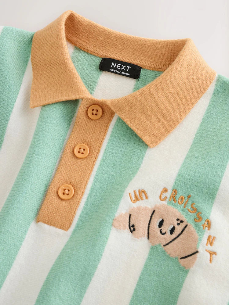 |Boy| Camisa Polo De Malha Com Botões e Estampa De Croissant Nas Cores verde e Laranja (3 meses a 7 anos)