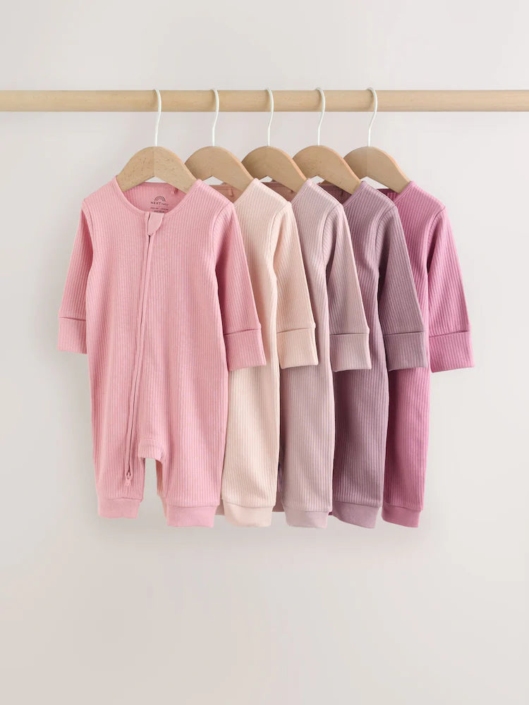 |BabyGirl| Conjunto De 5 Macacões De Dormir Sem Pés Para Bebês, Rosa, Com Zíper Duplo (0 meses a 3 anos)