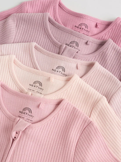 |BabyGirl| Conjunto De 5 Macacões De Dormir Sem Pés Para Bebês, Rosa, Com Zíper Duplo (0 meses a 3 anos)