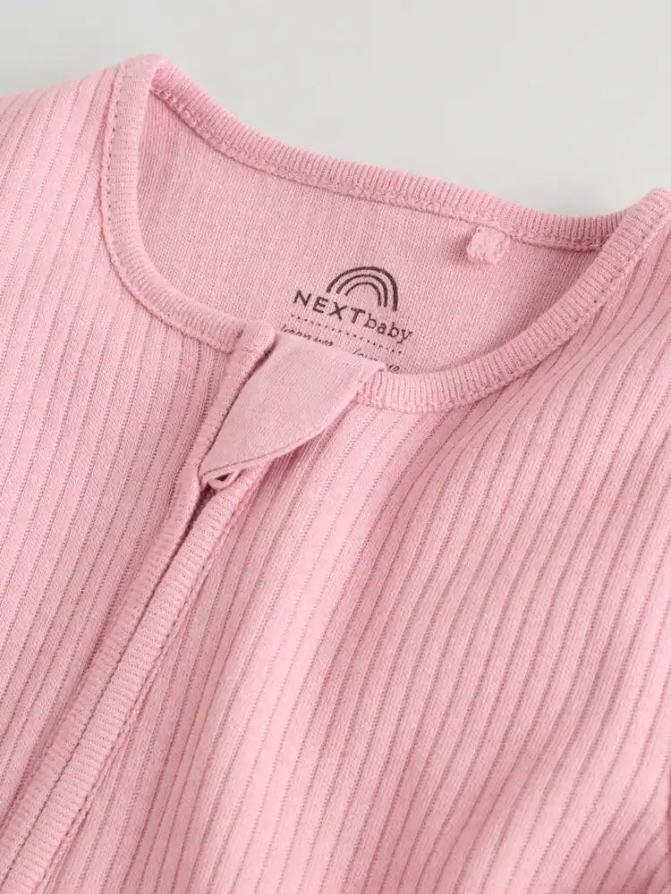 |BabyGirl| Conjunto De 5 Macacões De Dormir Sem Pés Para Bebês, Rosa, Com Zíper Duplo (0 meses a 3 anos)