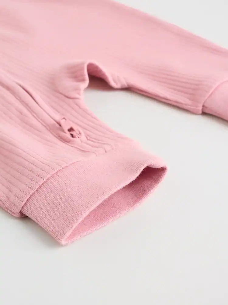 |BabyGirl| Conjunto De 5 Macacões De Dormir Sem Pés Para Bebês, Rosa, Com Zíper Duplo (0 meses a 3 anos)