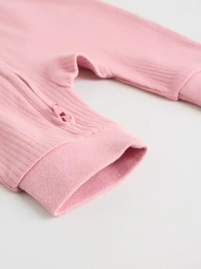 |BabyGirl| Conjunto De 5 Macacões De Dormir Sem Pés Para Bebês, Rosa, Com Zíper Duplo (0 meses a 3 anos)