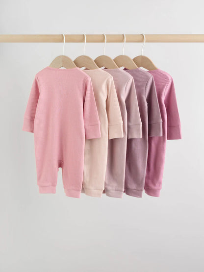 |BabyGirl| Conjunto De 5 Macacões De Dormir Sem Pés Para Bebês, Rosa, Com Zíper Duplo (0 meses a 3 anos)