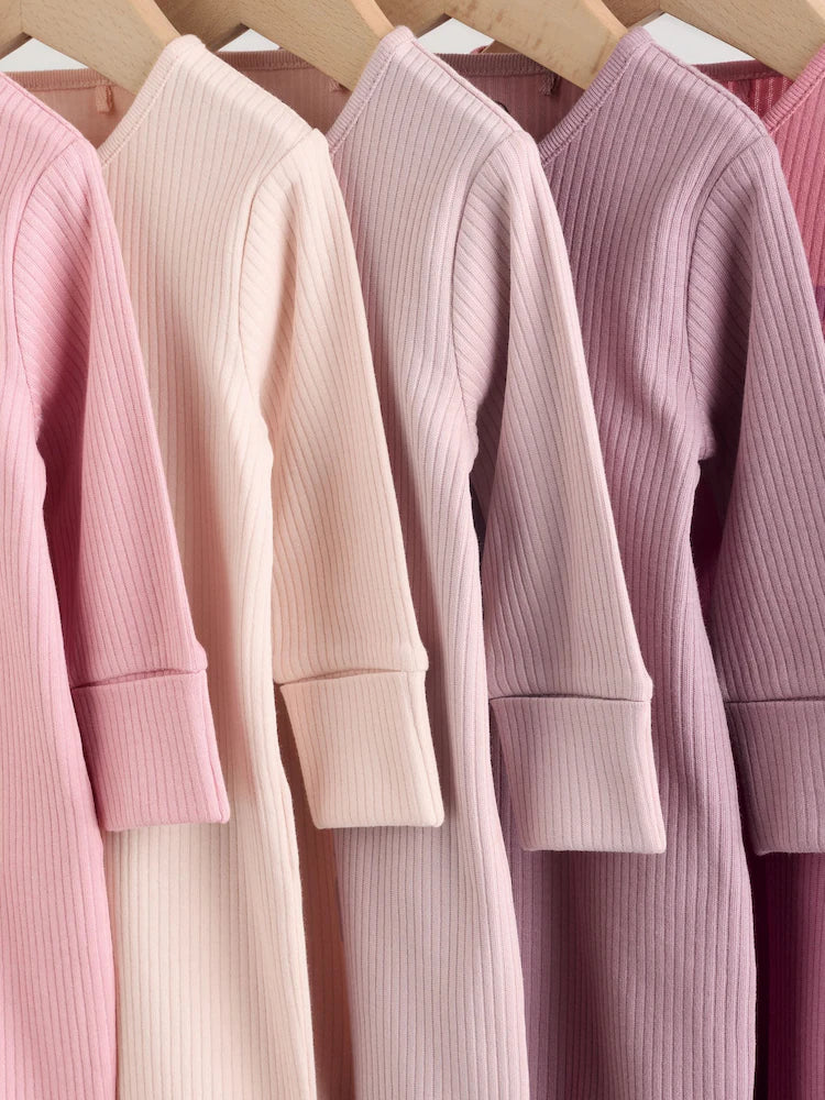 |BabyGirl| Conjunto De 5 Macacões De Dormir Sem Pés Para Bebês, Rosa, Com Zíper Duplo (0 meses a 3 anos)