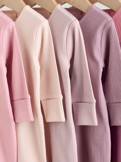 |BabyGirl| Conjunto De 5 Macacões De Dormir Sem Pés Para Bebês, Rosa, Com Zíper Duplo (0 meses a 3 anos)