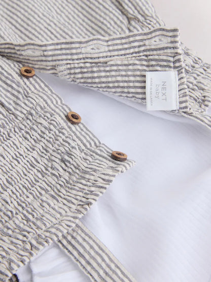 |BabyGirl| Conjunto De Jardineira e Body Listrados Em Preto e Branco Para Bebê (2 peças, de 0 meses a 2 anos)