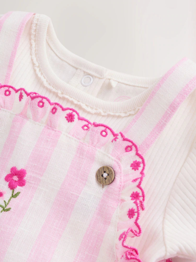 |BabyGirl| Conjunto De Jardineira e Body Listrado Rosa Para Bebê (2 peças, 0 meses a 2 anos)