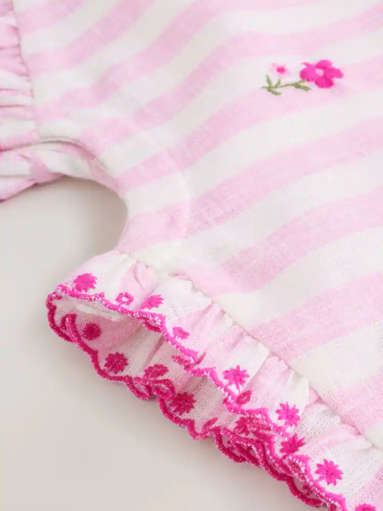 |BabyGirl| Conjunto De Jardineira e Body Listrado Rosa Para Bebê (2 peças, 0 meses a 2 anos)