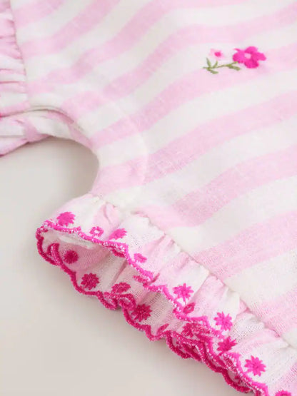 |BabyGirl| Conjunto De Jardineira e Body Listrado Rosa Para Bebê (2 peças, 0 meses a 2 anos)